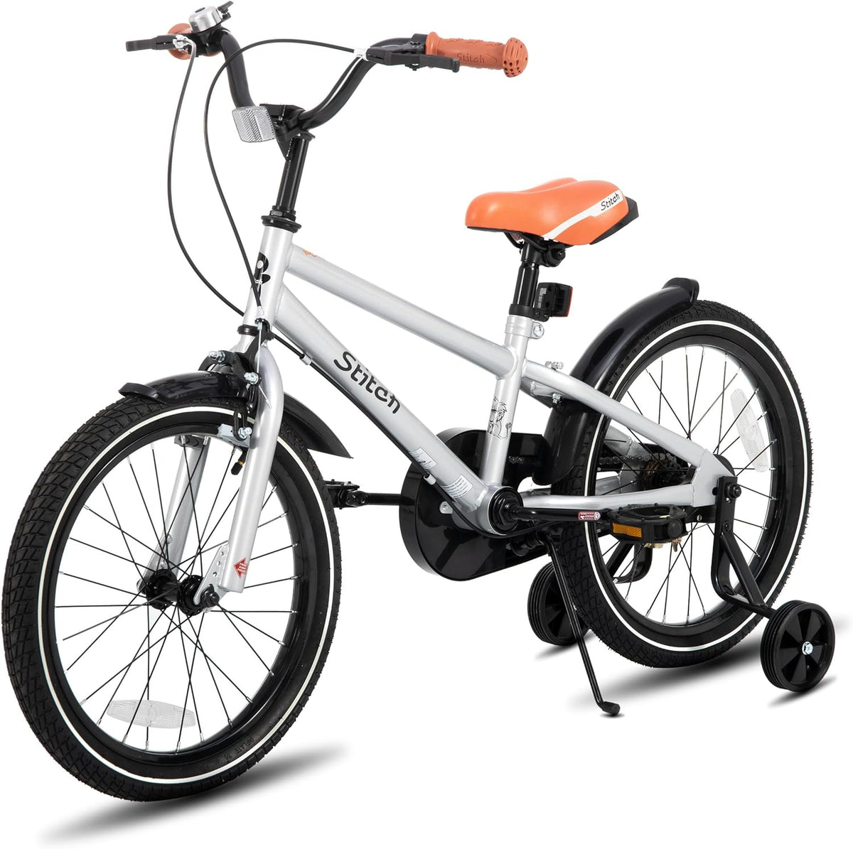 STITCH Vintage 20 inch kinderfiets voor jongens en meisjes van 9-11 jaar, met stabilisator en standaard, zilver