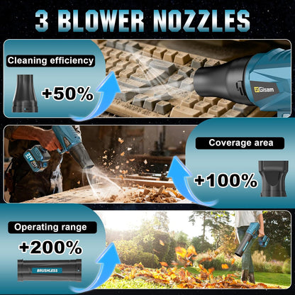 Accu-bladblazer, borstelloze motor met 2x4.0Ah accu's, bladblazer, luchthoeveelheid 800m³/h, traploos verstelbaar versnellingsbak, 3 sproeiers, 0,82 kg, licht voor tuin, blad, stof & sneeuw'