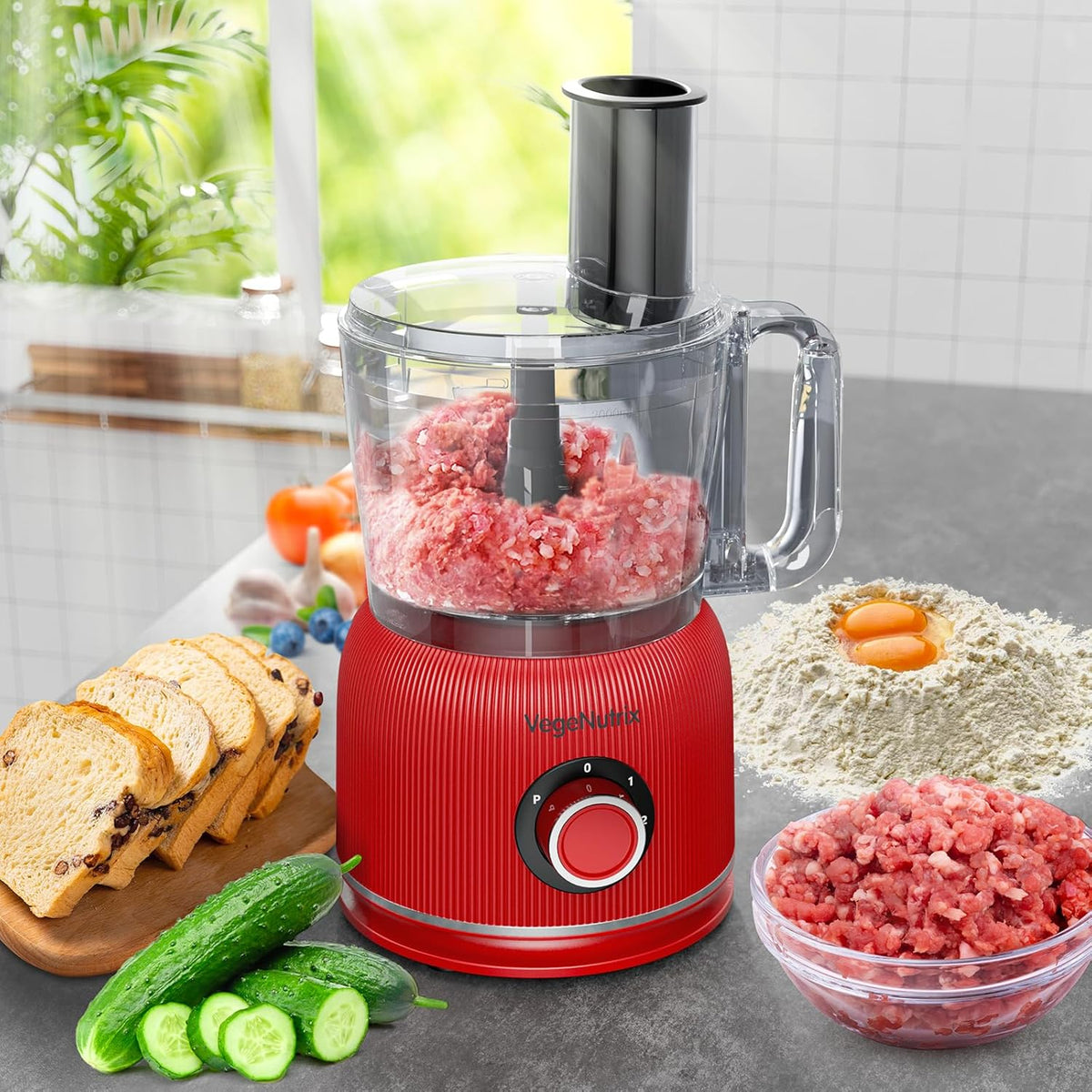 Keukenmachine en mixer combinatie, 2,5 l hakmolen voor vlees, groenten en deeg, 2 l blender met 1500 W glazen reservoir, 2 snelheden en pulsfunctie voor smoothies, voedingsstoffenextractie enz.