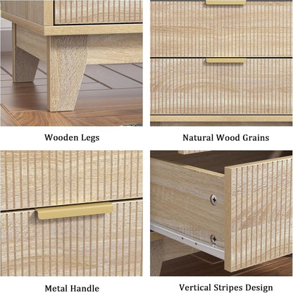Nachtkastje – Bedside Table – Bijzettafel – Slaapkamerkastje – Houten Kastje – 3 Lades – MDF Hout Met Gouden Metalen Poten