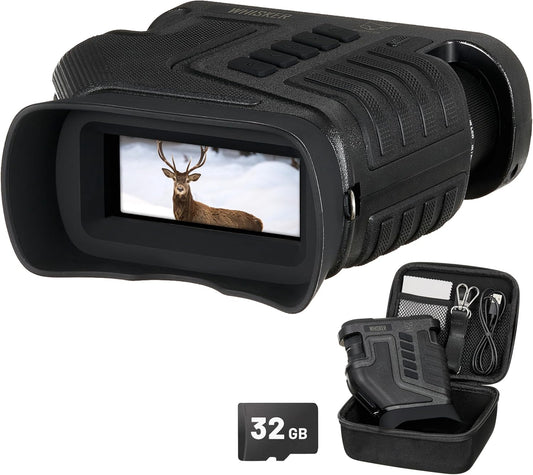 Nightfox Whisker nachtzichtapparaat met camera, instelbare 1-10x optische zoom, 275 m bereik, HD-opnamefunctie, oplaadbaar via USB, 32 GB geheugen, digitale verrekijker met nachtzicht