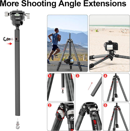 Statief camera koolstofvezel – Camerastatief – Fotostatief – Videostatief – Tripod – 360° panoramische kogelkop met Arca Swiss – Afneembare middenkolom, belastbaar tot 18 kg