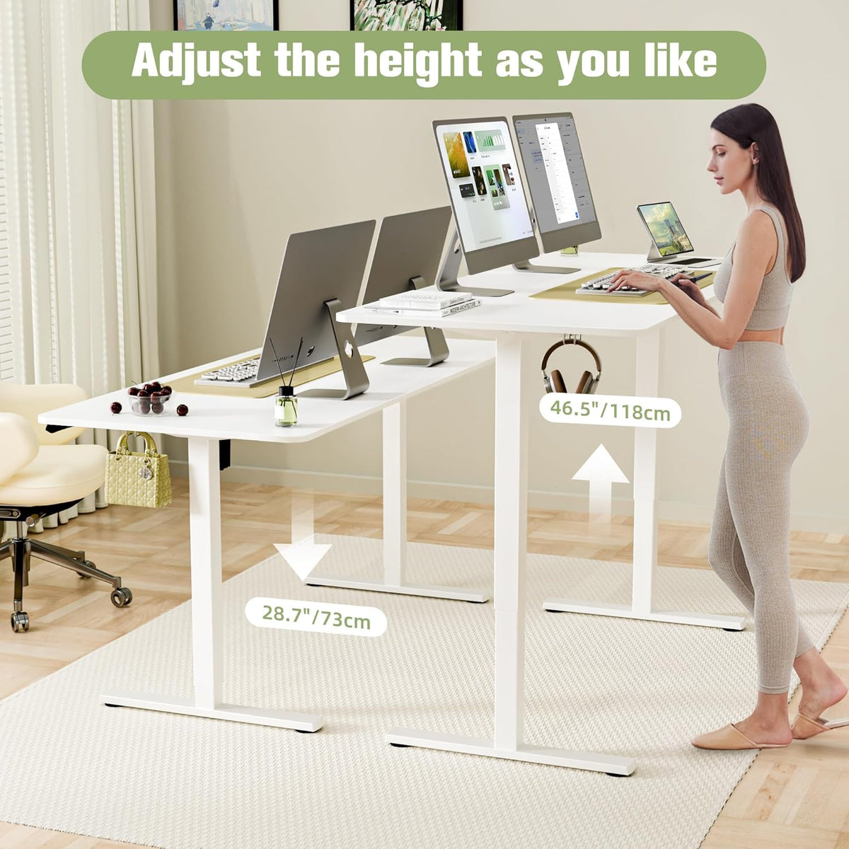 ERGOMAKER In hoogte verstelbaar bureau, 160 x 70 cm, bureau, in hoogte verstelbaar, elektrisch met geheugenfunctie, ergonomische tafel, in hoogte verstelbaar, wit