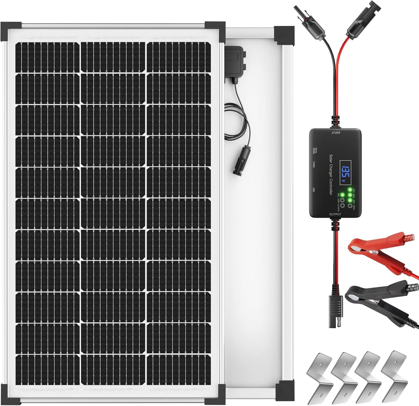 Voltset 100W Zonnepaneel Kit: 12 Volt Monokristallijne Zonnebatterij Trickle Charger Onderhouder met 20A PWM Controller - Waterdichte Zonnelader voor RV Trailer Truck Camper Boten Voertuig