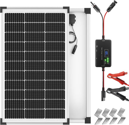 Voltset 100W Zonnepaneel Kit: 12 Volt Monokristallijne Zonnebatterij Trickle Charger Onderhouder met 20A PWM Controller - Waterdichte Zonnelader voor RV Trailer Truck Camper Boten Voertuig