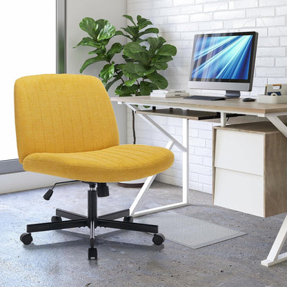 Bureaustoel – Brede Bureaustoel – Computerstoel – Draaistoel – Gamingstoel – Gele Armloze Bureaustoel – Ergonomisch Ontwerp – Kantelbaar Tot 115 Graden