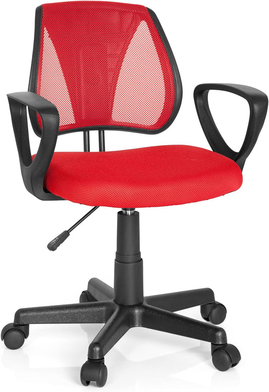 hjh OFFICE 725103 kinder- en jeugddraaistoel KIDDY CD netstof rood bureaustoel met rugleuning in hoogte verstelbaar