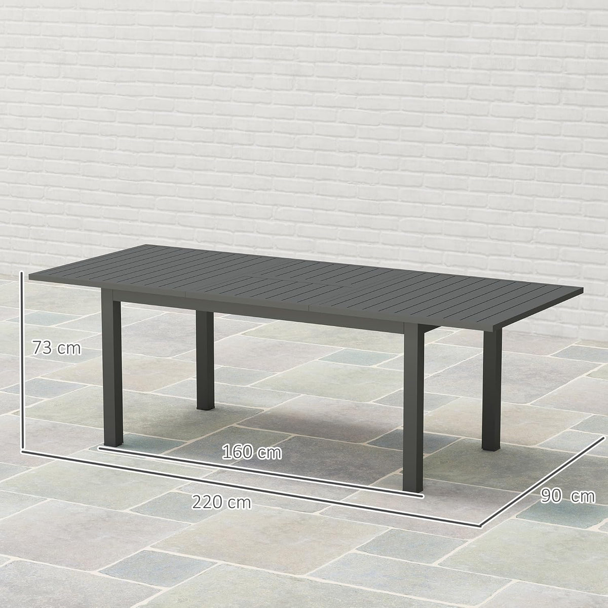 Outsunny Gartentisch Erweitert Aluminium 160/220x90cm Wetterfest Balcony, rutschfest Buffettisch Camping for 6-8 Persons, Outdoor Essisch für Garten, Terrasse Balcony Grau - QUORE