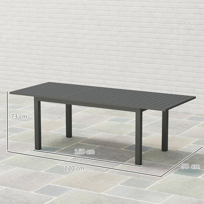 Outsunny Gartentisch Erweitert Aluminium 160/220x90cm Wetterfest Balcony, rutschfest Buffettisch Camping for 6-8 Persons, Outdoor Essisch für Garten, Terrasse Balcony Grau - QUORE