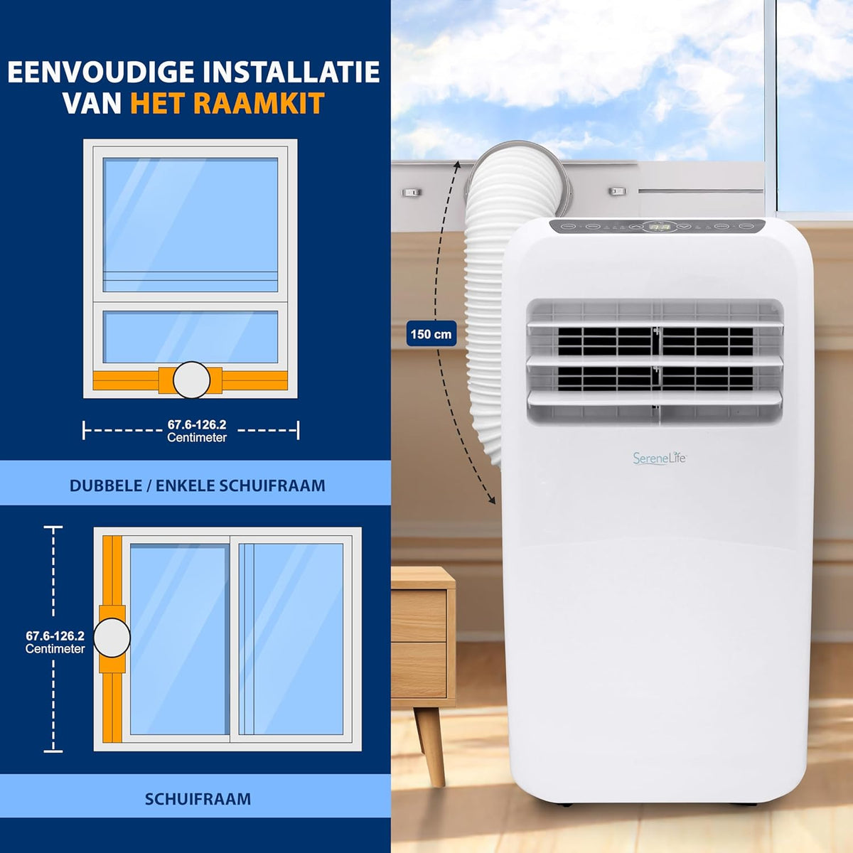 SereneLife Air Conditioner, 3-in-1 Portable Air Conditioner with Built-in Dehumidifier Function, Mobile Air Conditioner with Fan Mode, Remote Control, Complete Window Mount Exhaust Kit, 9,000 BTU, White - QUORE