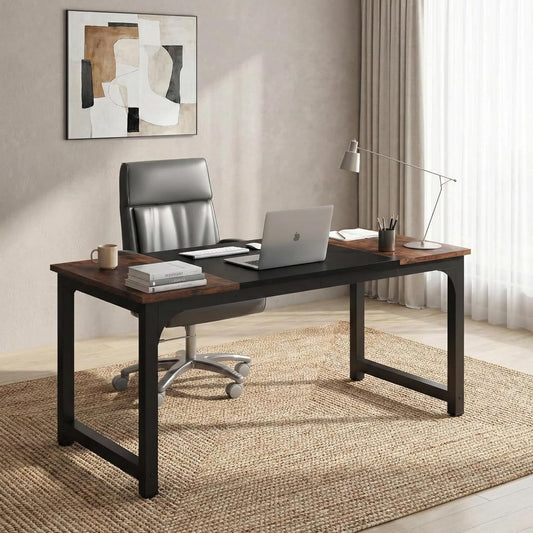Industrieel Bureau – Computerbureau – Schrijftafel – Werkplek Tafel – Home Office Bureau – Stevig Metalen Frame – 160x80 cm Rustiek Bruin Blad - QUORE