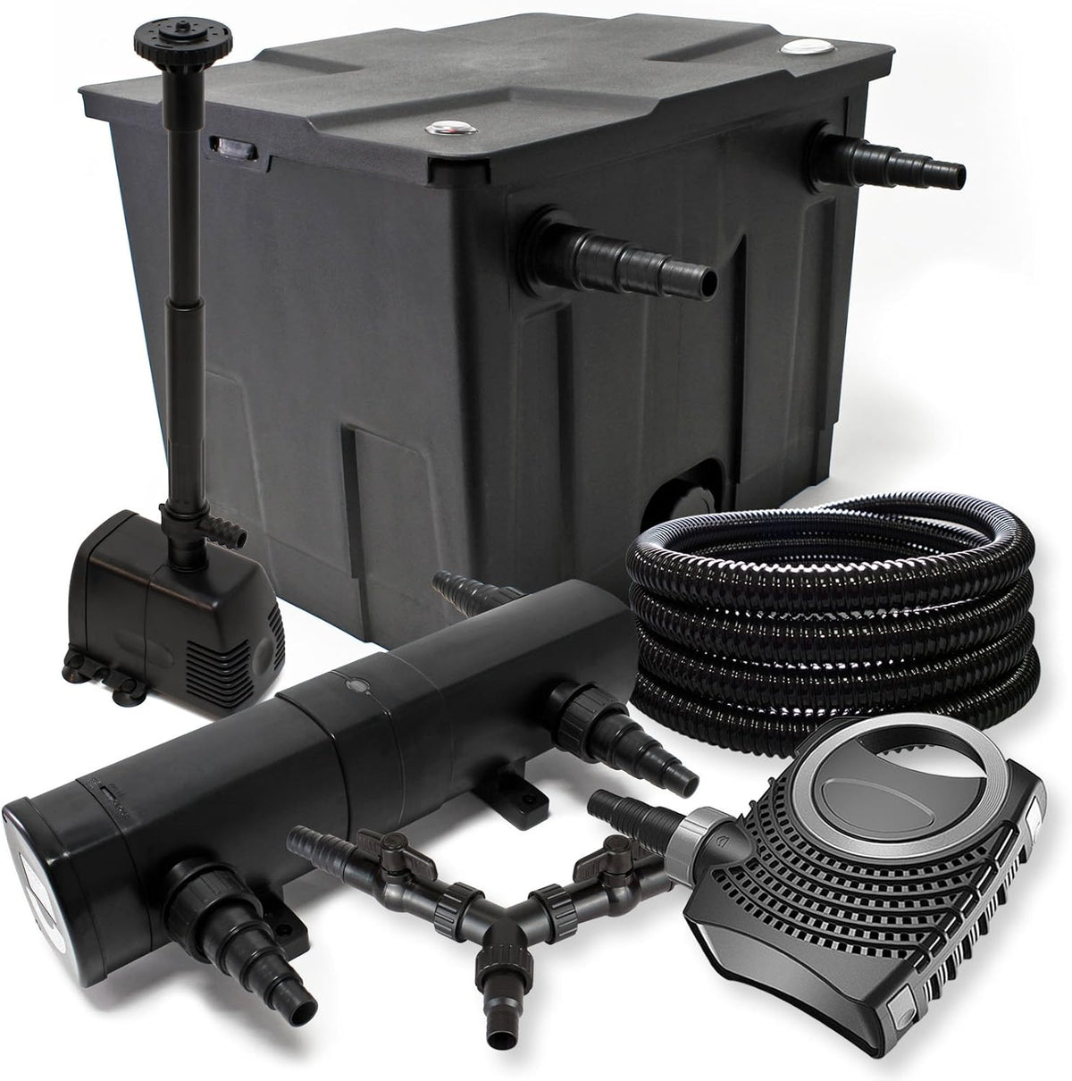 Filterset voor vijvers van 12.000 l met UVC 36 W NEO8000 pomp 70 W slang 25 m skimmer CSP250
