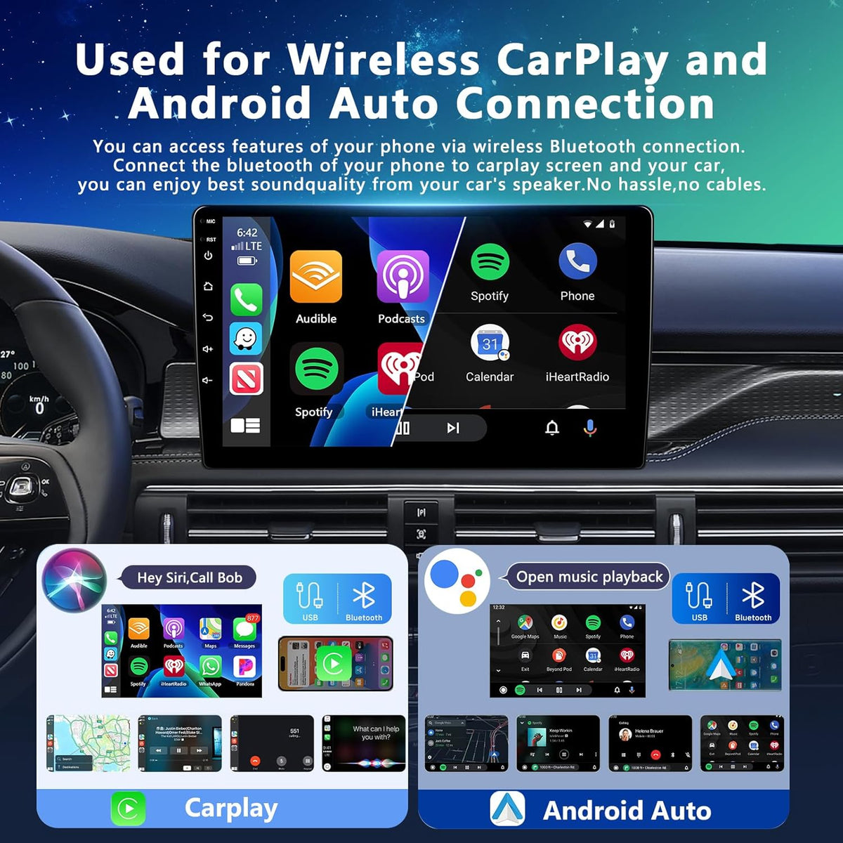 4+64G Carplay Auto Radio 2 din Android met Bluetooth, Motorsi Dubbele din Radio Auto met Scherm, Stereo Auto Support GPS -Navigatie/Mirrorlink/FM/WIFI/USB/SWC + Achteruitrijcamera + Microfoon