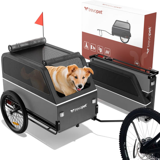 Hondenfietskar XL – Opvouwbare fietskar voor grote hond (tot 45 kg) – Waterdicht, met vering, oprijplaat & comfortabele ruimte – Geschikt voor e-bike