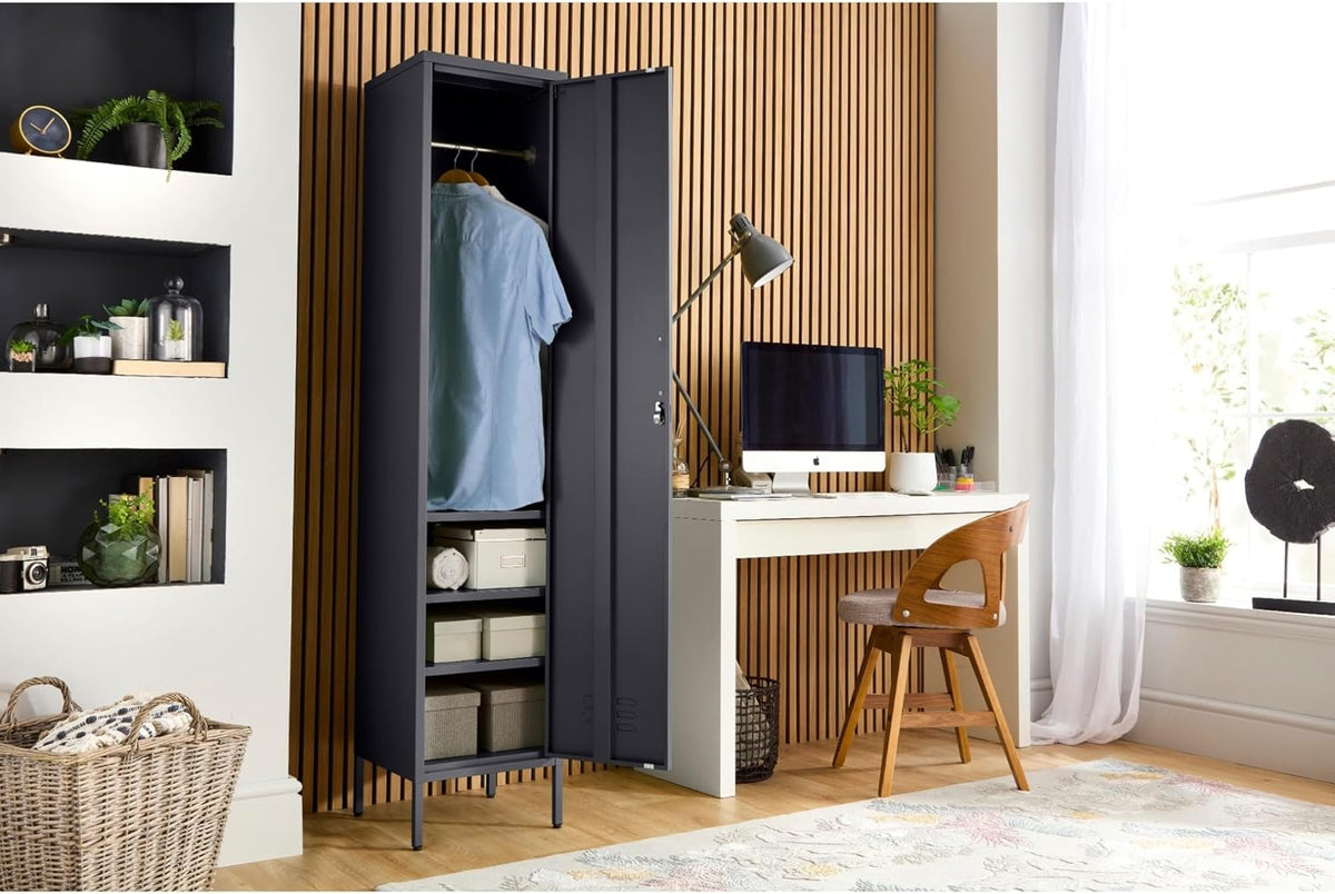 MMT Furniture Metal Locker Cabinet with Lockable Storage Cabinet Slim One Door (Grey, 180cm) - QUORE