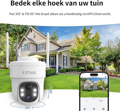 2K 3MP Bewakingscamera Voor Buiten, 2.4Ghz WIFI Camera, Camerabewaking Buiten, 360° zicht, met 2-Weg Audio, Automatische Tracking, Nachtzicht in Kleur, PIR-bewegingsdetectie, Werkt met Alexa,2pcs
