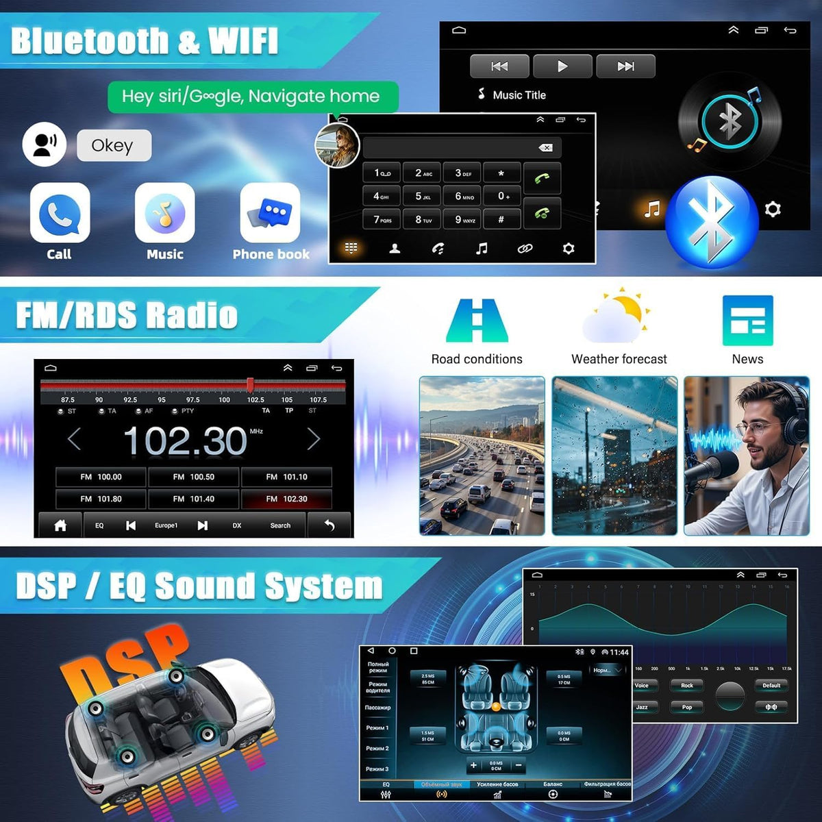 Android 14 autoradio voor T6 Transporter Multivan 2016-2022, 2 DIN radio met CarPlay Android Auto, 9-inch IPS touchscreen met Bluetooth navigatie WiFi FM/RDS achteruitrijcamera, 2+32G