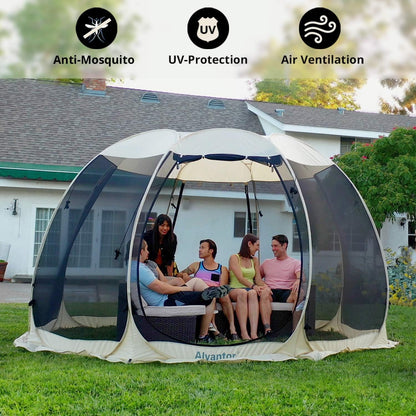 Alvantor Scherm Huis Kamperen Tent Outdoor Luifel Pop Up Zonnescherm Onderdak 8 Mesh Muren Niet Waterdicht Beige 366 x 366 cm patent aangevraagd