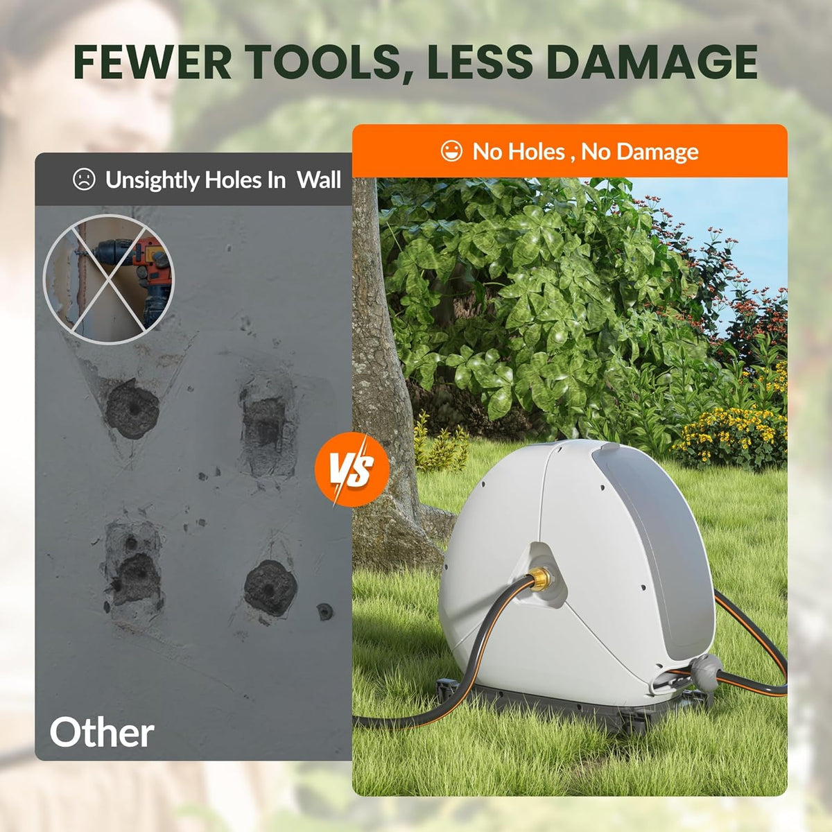Giraffe Tools Intrekbare slanghaspel met 25 m, zware grondmontage tuinslanghaspel, met 9 functies sproeier en flexibele draaibare basis