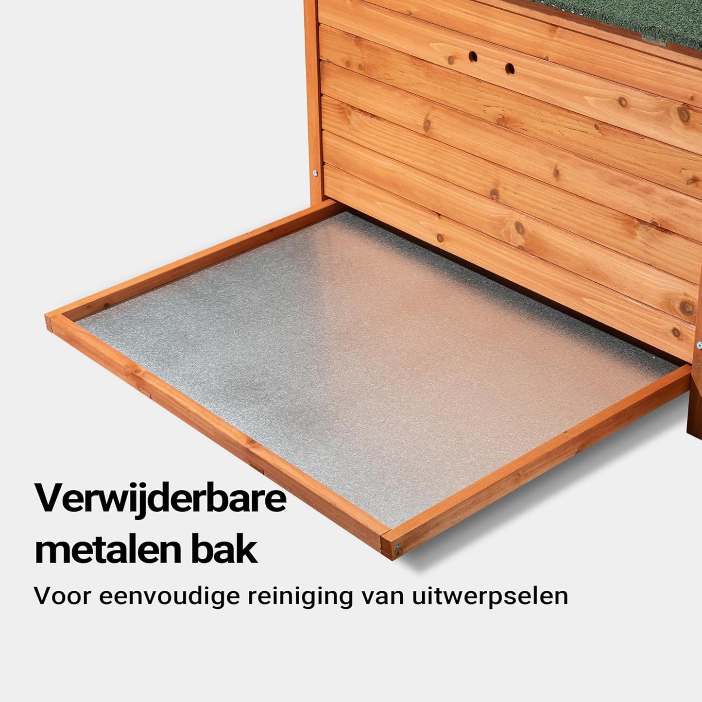 Wiltec chicken coop 1360 x 740 x 700 mm red brown with wooden nesting box, hens hutch with shelter, insulated roof and galvanized stool - QUORE