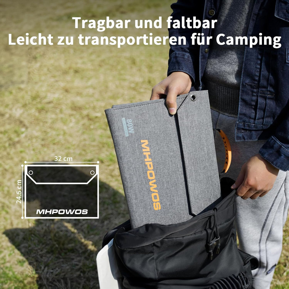 80 W draagbaar zonnepaneel, 19 V opvouwbare zonnelader met USB-C-, USB-A- en DC-uitgangen, IP65-waterdicht, voor draagbare krachtcentrale, iPhone, iPad, camping, wandelen, outdoor reizen