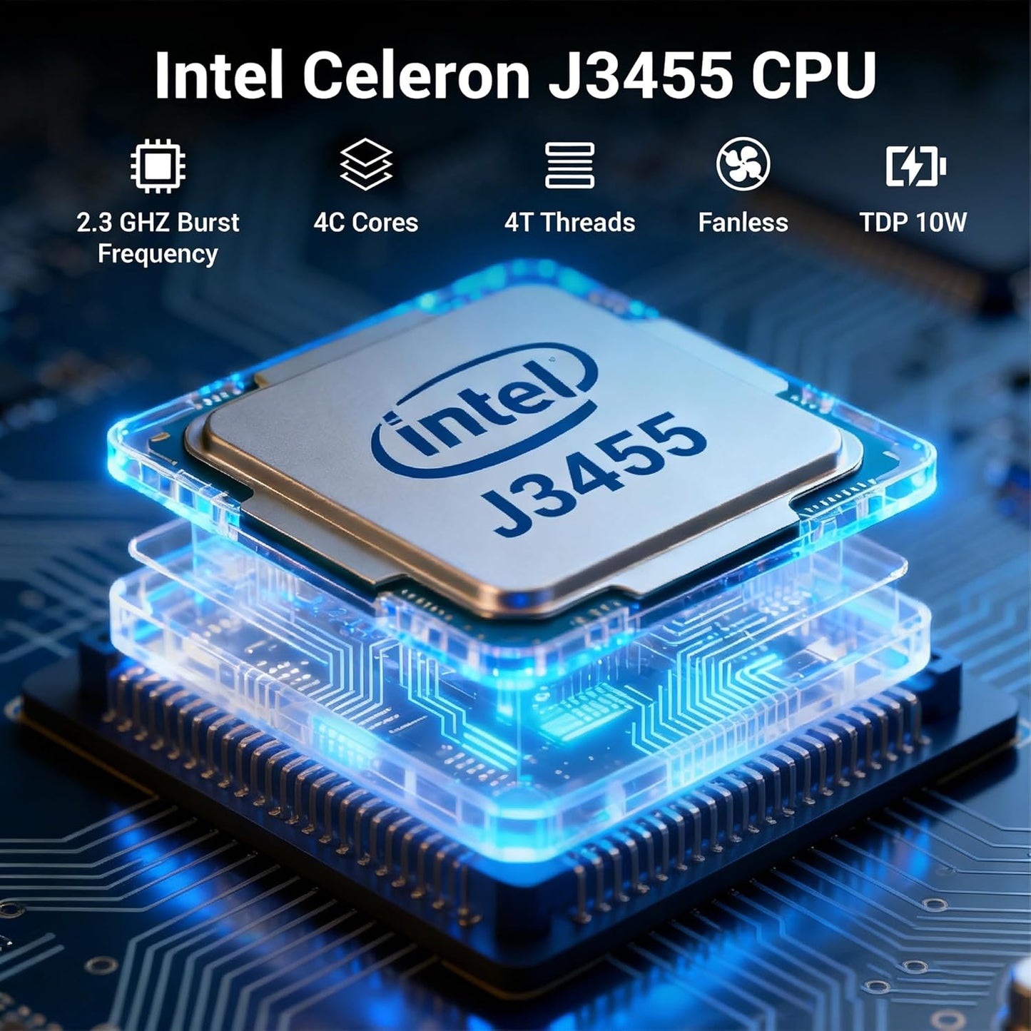 Fanless Mini PC Stick, Intel Celeron J3455 Quad-Core 1,5-2,3 GHz, 4 GB RAM 64 GB eMMC, Dual Gigabit Ethernet, 4K 60Hz HDMI, WiFi BT 5.0, USB 3.0 x2, Win 10 Pro voor zakelijke, industriële en