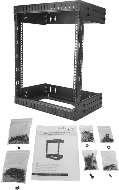 2-Post 12U 19 Inch Open Frame Rack – Serverrek, Netwerk Rack, Patchkast, Datarack – Wandmonteerbaar Met Verstelbare Diepte 30,5 Tot 50,8 Cm – Draagvermogen Tot 90 Kg