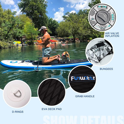 FunWater Opblaasbaar stand-up paddleboard met verstelbare peddel, handpomp, antislip EVA-plank, veiligheidslijn, voor volwassenen
