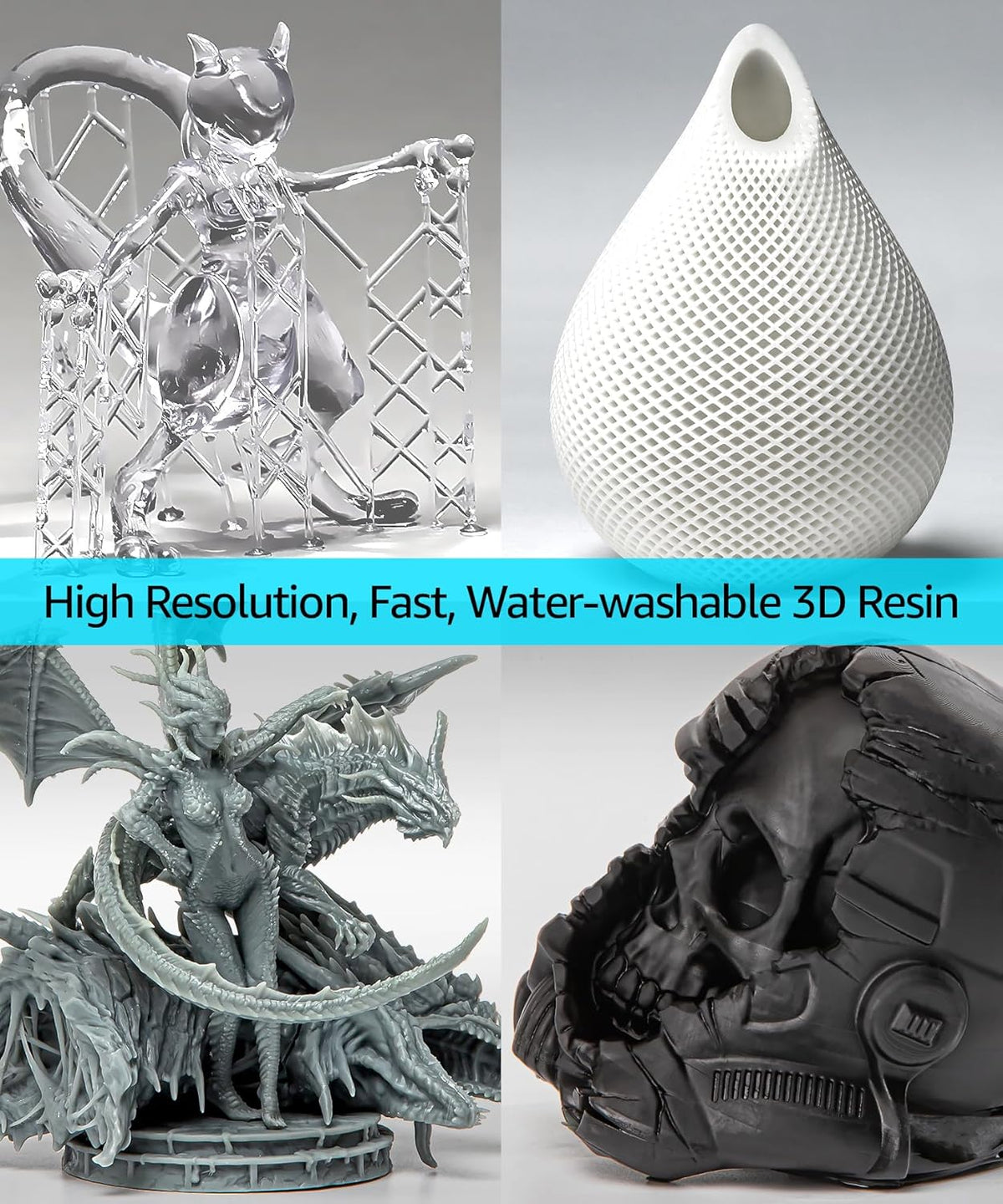 SuperFast 8K 3D-printer hars waterwasbaar, 50um print in 0,5 sec, Gemaakt in Korea door 3DMaterials (5000g, Wit)