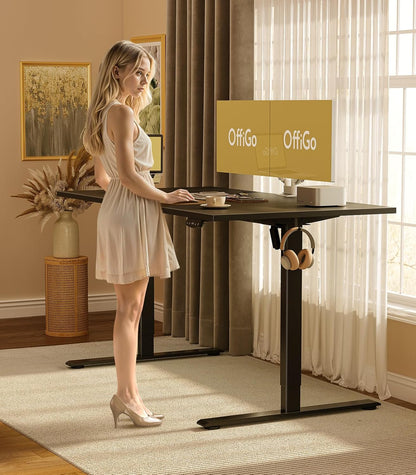 OffiGo in Hoogte Verstelbaar Bureau, 160 cm Elektrisch Bureau, Ergonomisch Bureau met Geheugenfunctie, Hoogte Verstelbaar Gaming Bureau, Modern Computerbureau Voor Thuis, Zwart
