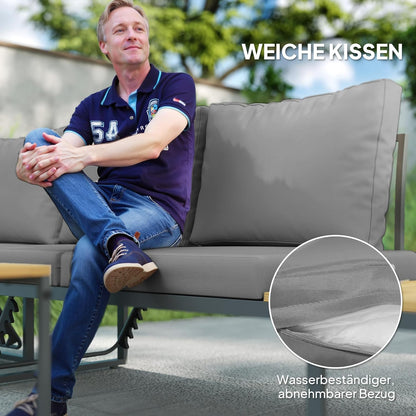 Outsunny Akazienholz Gartenmöbel Set 6 Persons L-Förmig Gartenlounge mit Eckbank verstellbar Rückenlehne Beistelltisch Kissen Balkonmöbel-Set Outdoor Sitzgruppe für Garten Terrasse Balcony Hellgrau - QUORE