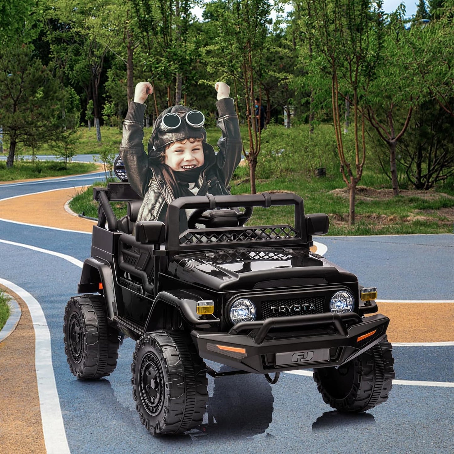 12 V Glijauto voor kinderen, gelicentieerde Toyota-glijauto, op batterijen, elektrische kinderauto met afstandsbediening, muziek, ledverlichting, veersysteem, dubbele deuren, veiligheidsgordel (zwart)