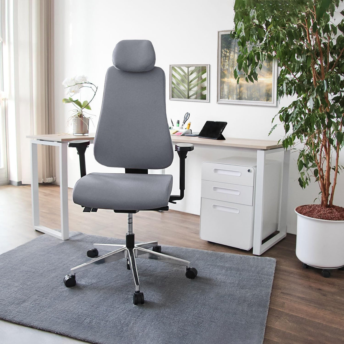 HJH Office, Pro-Tec 400, bureaustoel, directiestoel, stof, aluminium gepolijst antraciet