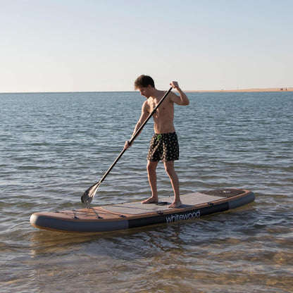 Whitewood Opblaasbaar SUP Premium Paddleboard, 335 cm, houten design met accessoires, rugzak, peddel, luchtpomp, lijn, opblaasbaar stand-up paddleboard, 180 kg
