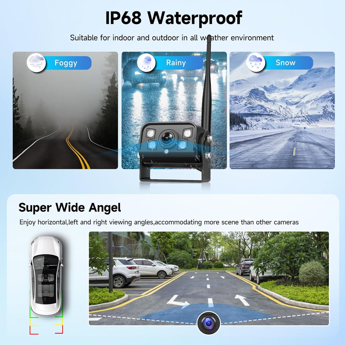 Wireless Digital Rear View Camera, 2 Camera Set with 9 Inch IPS Monitor, IP68 Waterproof Rear View Camera, Night Vision, Image Rotation, BSD, Loop Video, for Truck, Trailer, RV, Bus, - QUORE