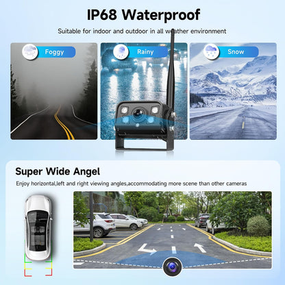 Draadloze digitale achteruitrijcamera, 2 cameraset met 9 inch IPS-monitor, IP68 waterdichte achteruitrijcamera, nachtzicht, beeldrotatie, BSD, loop-video, voor vrachtwagen, aanhanger, camper, bus,
