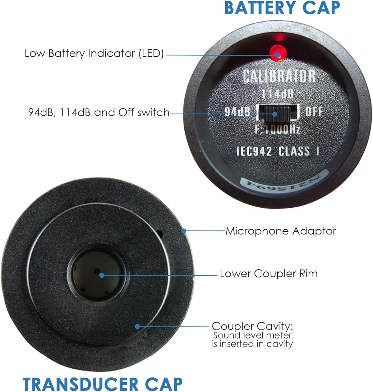 Geluidsmeter Decibel Level Calibator met Noise Meting Reader Output Geluidsniveau 94db & 114db (Werkt op batterijen)