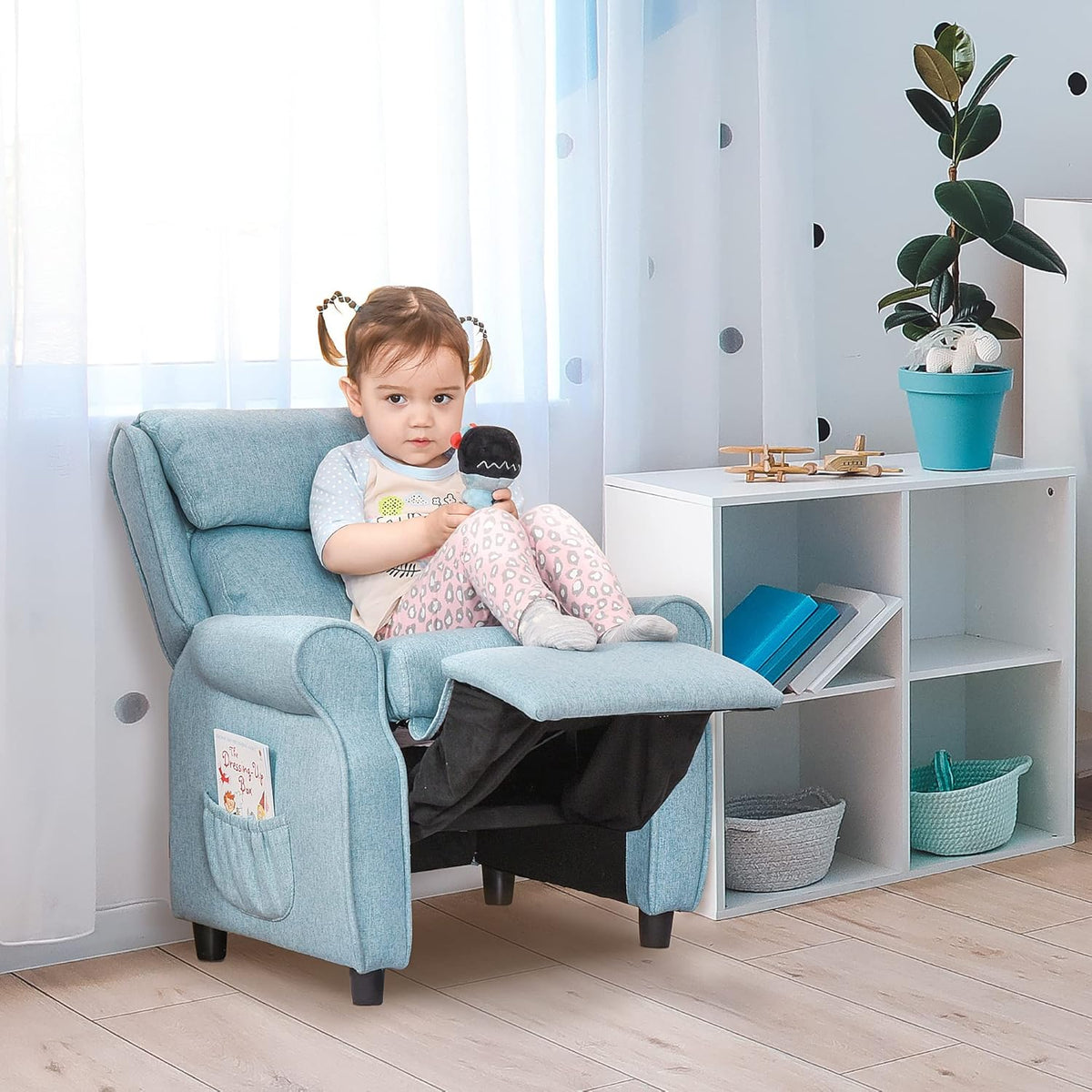 HOMCOM Children's Bench Children's Bench Children's Recliner Chair Recliner Adjustable with Footrest for 3-8 Years Boys and Girls Blue 58 x 53 x 70 cm - QUORE
