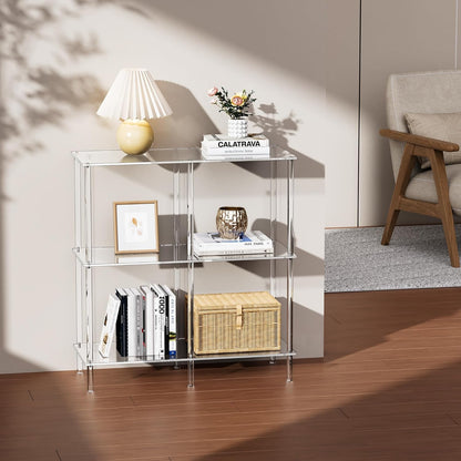 Acryl consoletafel, 3-laags acryl boekenplank boekenkast, vrijstaand, 75 x 30 x 80 cm (transparant)
