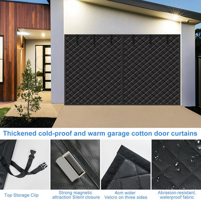 Garage Magnetisch thermisch geïsoleerd deurgordijn, garagedeurgordijnen, koud en waterdicht, winddicht en warmte-isolerend, Oxford stof, deurscherm isolatie afdekking voor de winter (zwart, 490 x 215