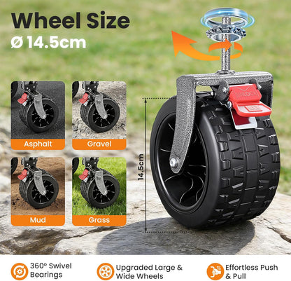 Heavy Duty opvouwbare campingwagenwagen, 120-160L capaciteit all-terrain strandtrolley met 10 inch wielen, inklapbare festival- en tuingereedschapskar