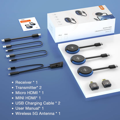 AIMIBO Draadloze HDMI Zender & Ontvanger Set - 2 Zenders, 1 Ontvanger, 165FT/50M Bereik, 4K Decodering, 5G Video Audio Streaming Voor Laptop/DSLR/TV Box/PC/Telefoon