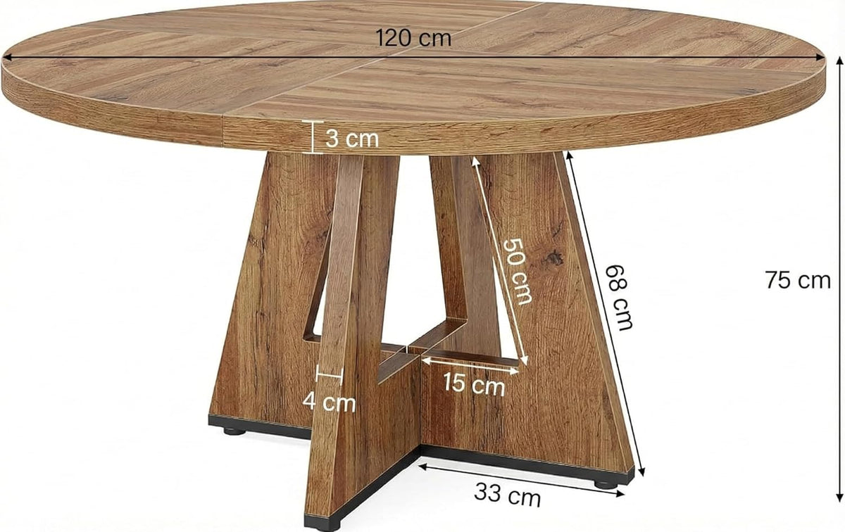 Lailang 120cm Ronde Eettafel, Japandi Eetkamertafel, Modern Kitchen Dining Table, Houten Eettafel, Dining Table For 4 Person, Rustic Dining Room Table, 120 x 120 x 75 cm, Burlywood