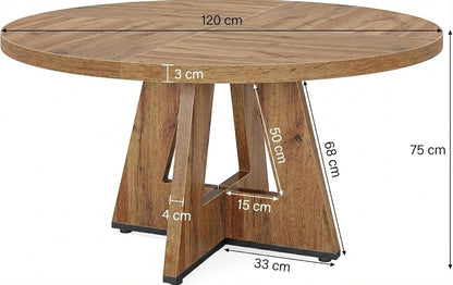 Lailang 120cm Ronde Eettafel, Japandi Eetkamertafel, Modern Kitchen Dining Table, Houten Eettafel, Dining Table For 4 Person, Rustic Dining Room Table, 120 x 120 x 75 cm, Burlywood