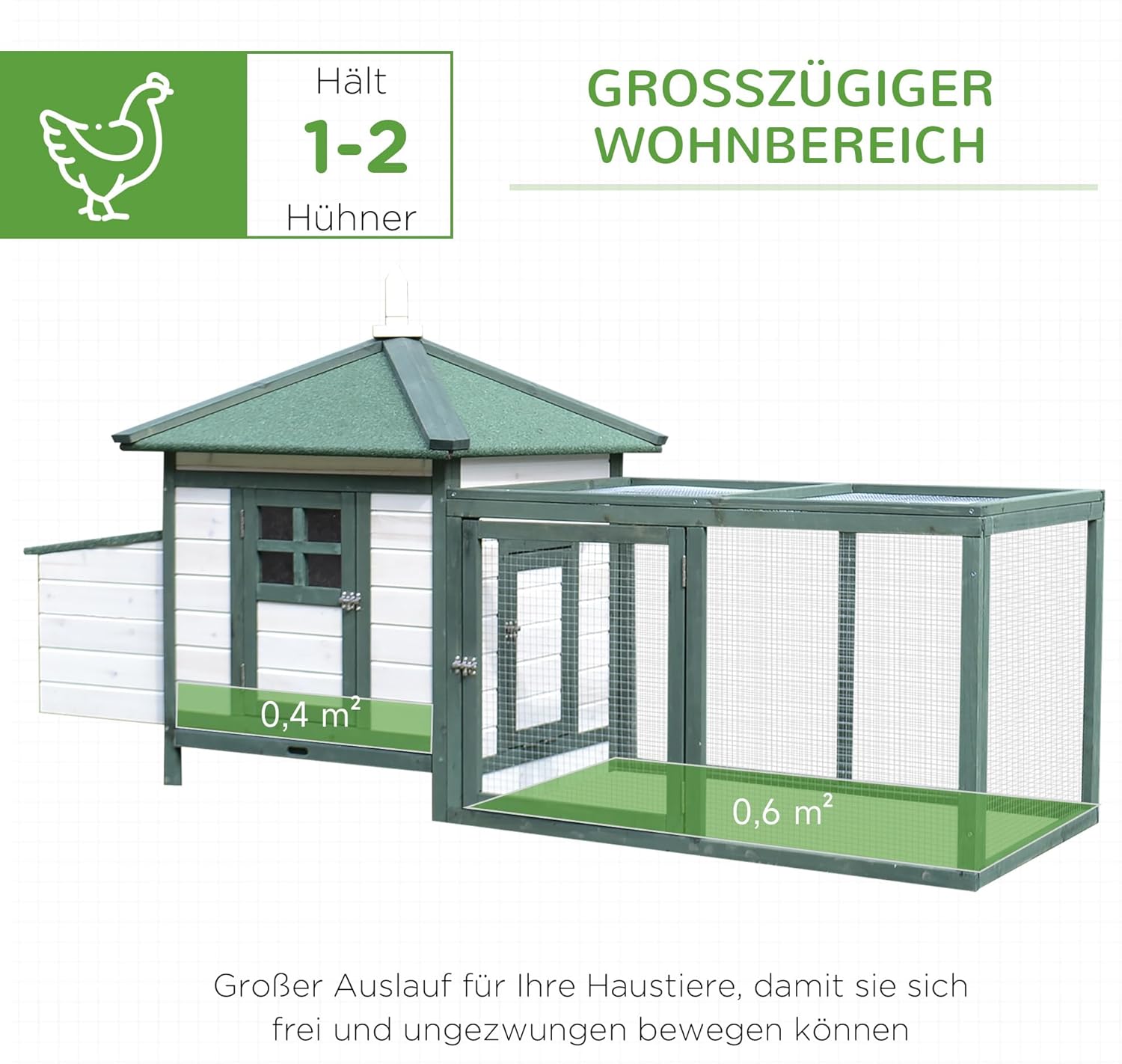 PawHut chicken coop with run chicken house, chicken coop with stick laying nest solid wood natural 196 x 76 x 97 cm - QUORE