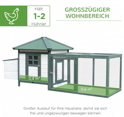 PawHut chicken coop with run chicken house, chicken coop with stick laying nest solid wood natural 196 x 76 x 97 cm - QUORE