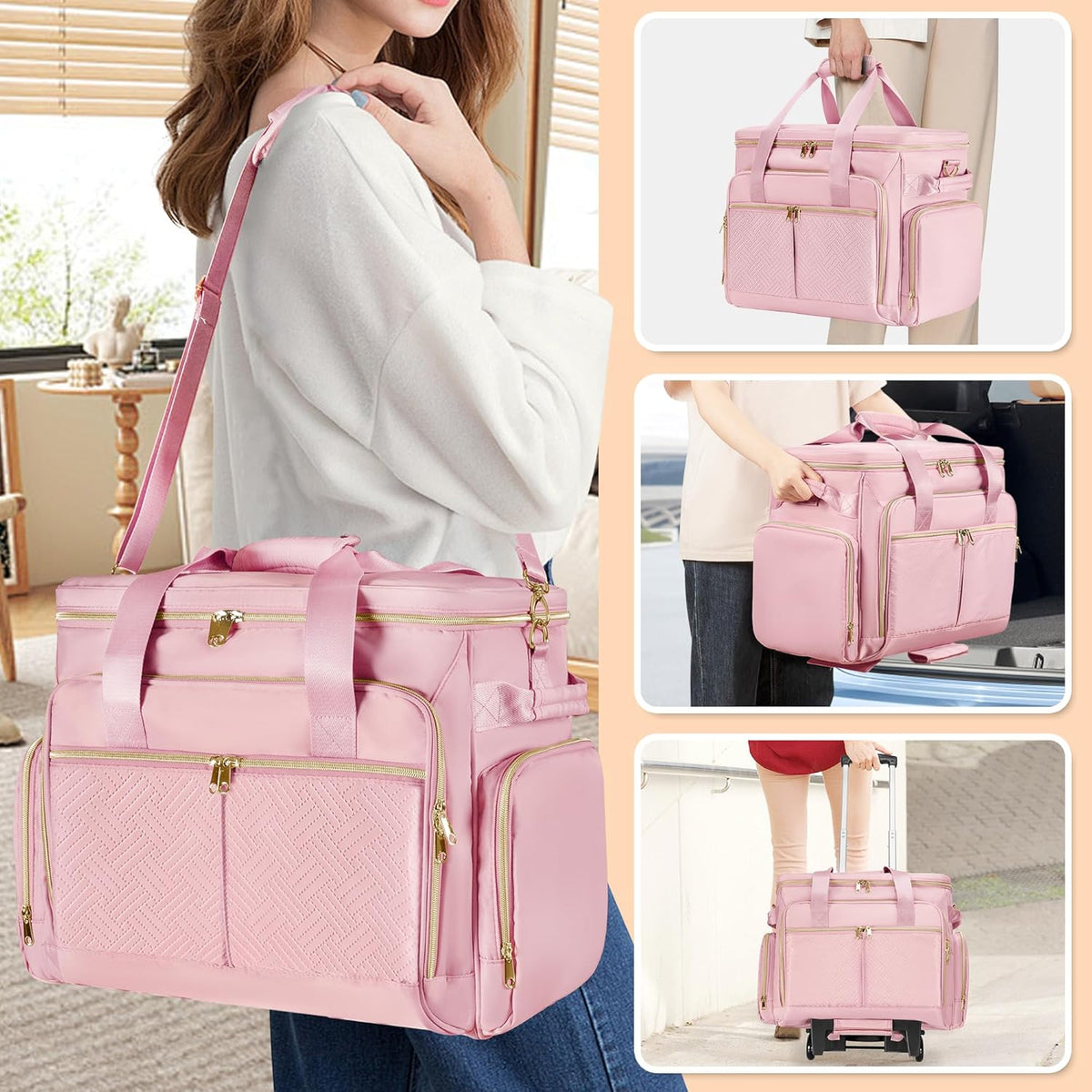 Rolbare Scrapbooktas – Trolleytas – Knutseltas – Hobbytas – Opbergtas – Roze – Met Afneembare Trolley – Laptopvak Tot 15,6 Inch