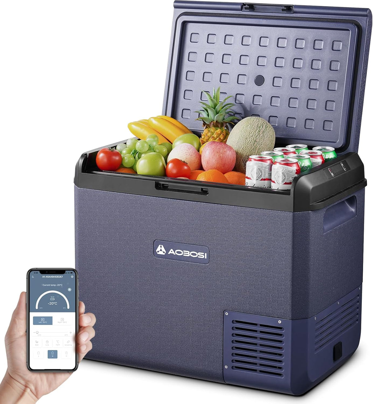 AAOBOSI Koelboxer 60L: Camping Koelkast 12v 240v, -20°C tot 20°C Compressor 12v Koelvriescombinatie voor Camper, Auto, Vrachtwagen, Boot, Camper, Reizen, Picknick