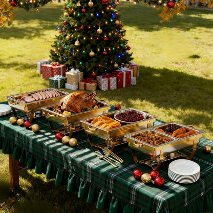 4-pack roestvrijstalen schaafschalen voor buffet, 9 QT-capaciteit voedselverwarmers voor feesten, bruiloften, evenementen hosting, familiebijeenkomsten, volledige set cateringserver met serveergerei