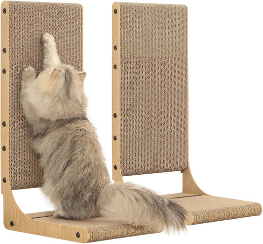 Zakkart 2 Pack Cat Scratching Board, 25.6 Inch Tall Cardboard L Shape Vertical Cat Scratchers for Indoor Cats, Cat Scratching Post for Wall and Sofa, Large